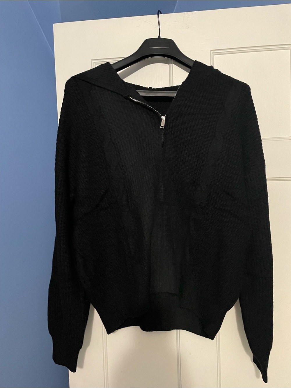 Women's Black Cashmere-blend Zip Hooded Sweater